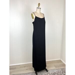 Vintage 90s Y2K Black Maxi Dress 14 Whimsigoth‎ Spaghetti Straps Slit Witchy